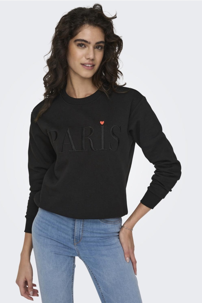 JDYPARIS L/S EMB SWEAT JRS 15221015 Black/PARIS HEART